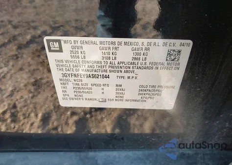 2010 Cadillac Srx Premium Collection z USA, uszkodzony, nr VIN 3GYFNFEY9AS621044